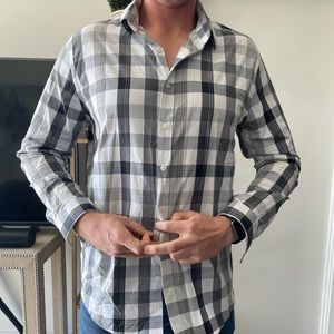 XL Fitted Express Grey Plaid Dress Shirt